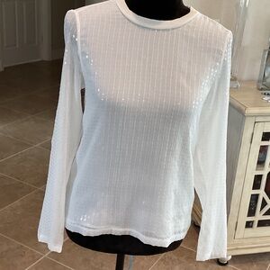 Donna Karan sequin front/sleeves top, off white, clear sequins, size XS